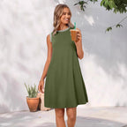 Damen Freizeitkleid mit modischen Streifenarmlöchern und lockerem Schnitt R&B