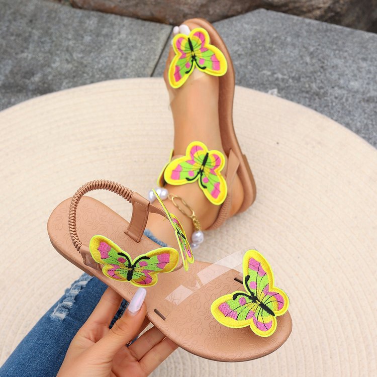 Damen modische Zehentrenner-Sandalen mit buntem Schmetterlingsdesign R&B