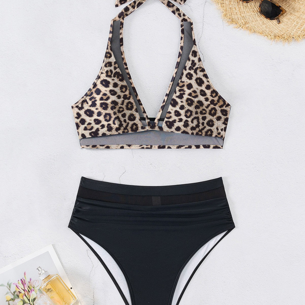 Damen Hochtaillierter Bikini mit transparenten Einsätzen und raffiniertem Schnitt R&B