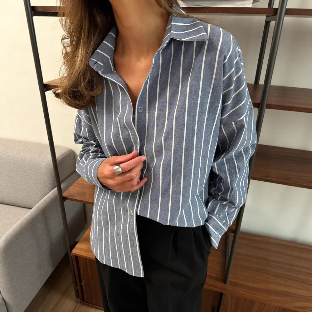 Damen lässige Bluse mit feinen Streifen und großzügigem Schnitt R&B