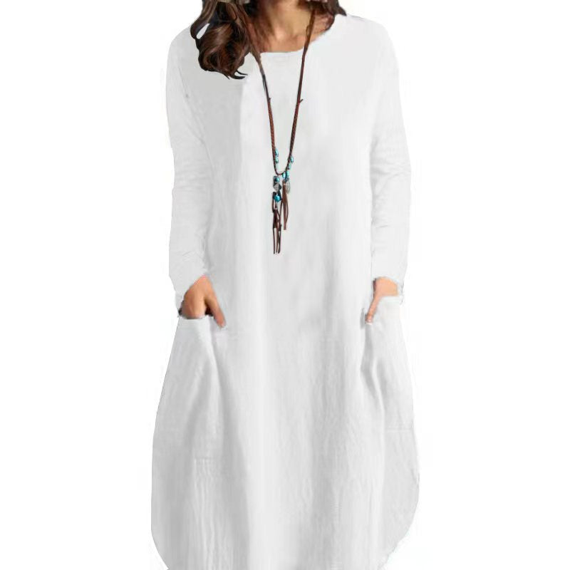 Damen lässiges Freizeitkleid mit seitlichen Taschen und Rundhalsausschnitt R&B