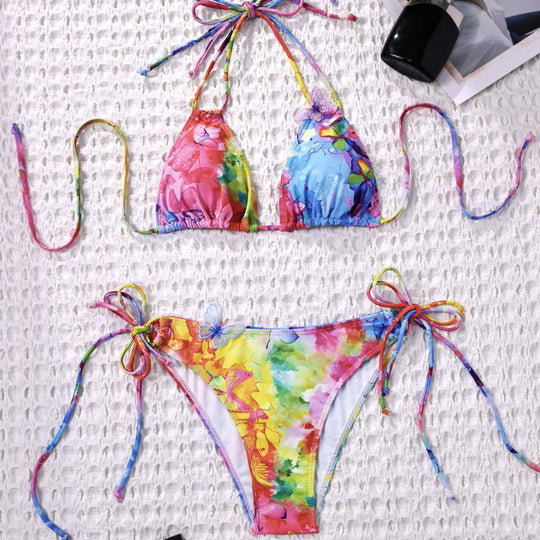 Damen Triangel-Bikini mit verspieltem Blumendetail R&B