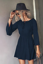 Damen Frühling Minikleid mit elastischem Taillenbund und voluminösen Ärmel R&B
