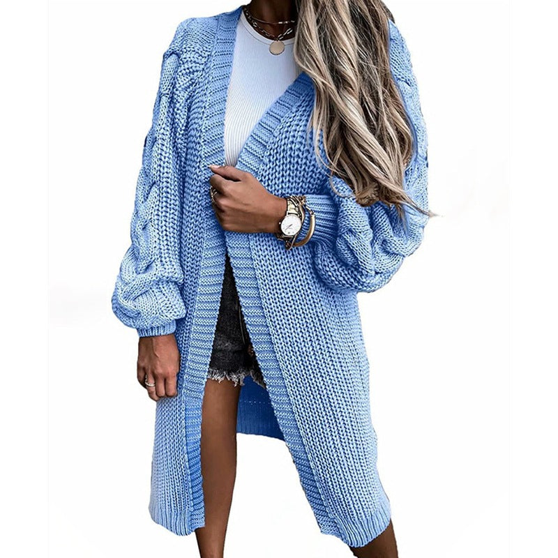 Damen Grobstrick-Cardigan mit voluminösen Ärmeln und offenen Fronten R&B