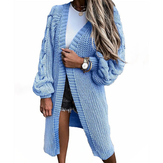 Damen Grobstrick-Cardigan mit voluminösen Ärmeln und offenen Fronten R&B