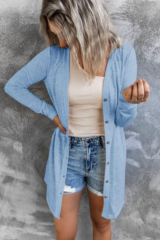 Damen Longline Cardigan mit umfassendem Knopfverschluss und elegantem Schnitt R&B