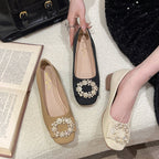 Damen Schicke Ballerinas mit Perlenschmuck