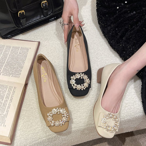 Damen Schicke Ballerinas mit Perlenschmuck R&B