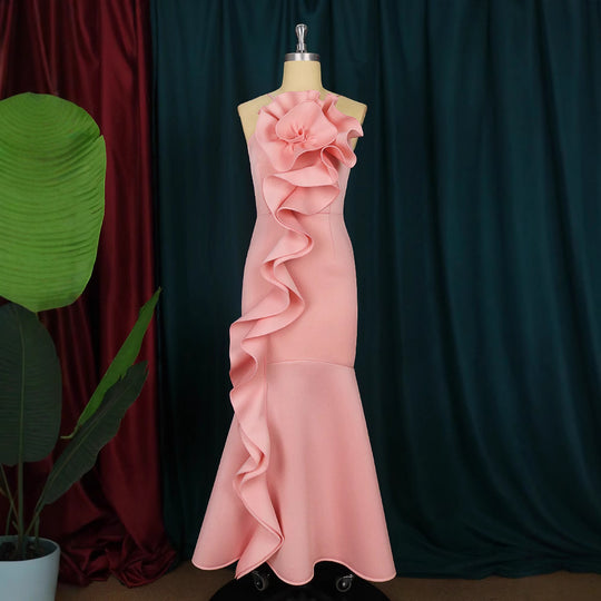 Damen elegantes Abendkleid mit asymmetrischen Rüschen R&B