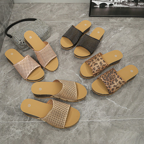 Damen Wedge-Pantoletten mit Glitzer- und Leopardenmuster R&B