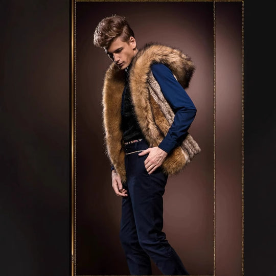 Herren Elegante Kunstpelz-Weste mit tiefem Kragen und luxuriösem Design R&B