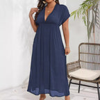 Damen luftiges Maxikleid mit tiefem V-Ausschnitt und seitlichen Schlitzen R&B