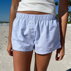 Damen bequeme Baumwollshorts mit Knopfdetails R&B