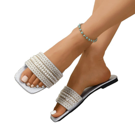 Damen Plateau-Sandalen mit dekorativen Perlenakzenten R&B