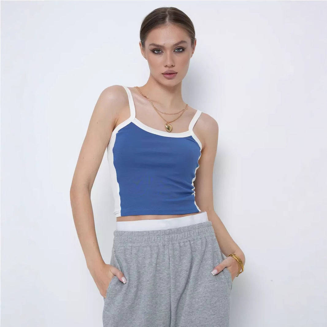 Damen modisches Crop-Top mit verstellbaren Trägern und Kontrastnähten R&B