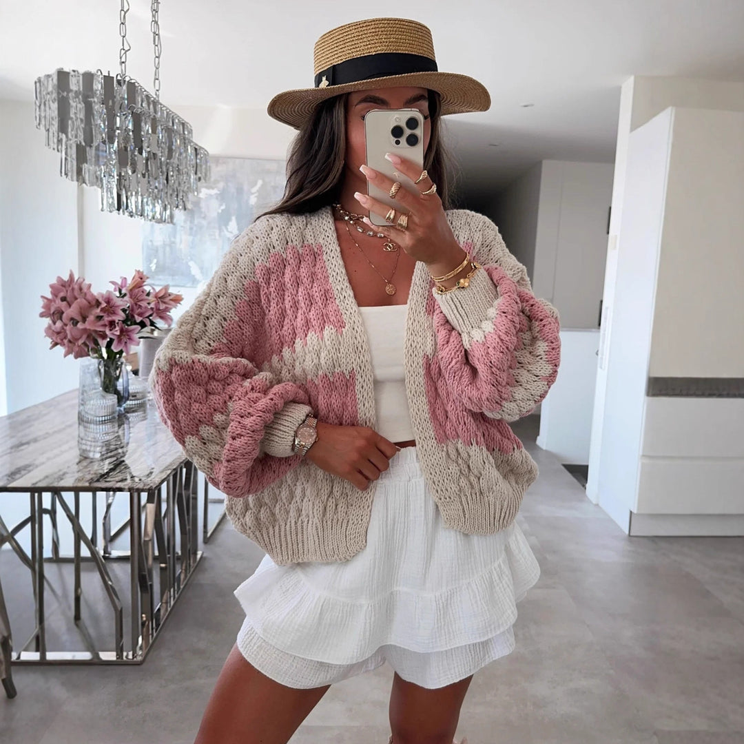 Damen Grobstrickjacke mit grafischem Muster und voluminösen Ärmeln R&B