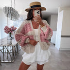 Damen Grobstrickjacke mit grafischem Muster und voluminösen Ärmeln R&B
