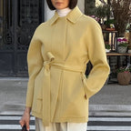 Damen Modische Oversized-Jacke mit Gürtel und hochgeschlossenem Kragen R&B