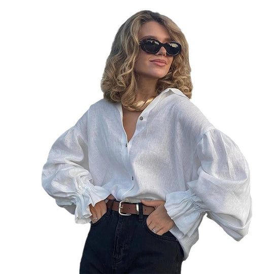 Damen lässige Leinenbluse mit ballonärmel R&B