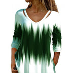 Damen Langarmshirt mit modischem V-Ausschnitt und einzigartigem Farbverlauf R&B