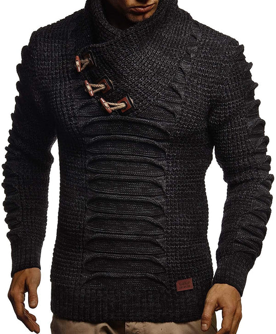 Herren Grobstrickpullover mit innovativem Schalkragen und rustikalem Design R&B