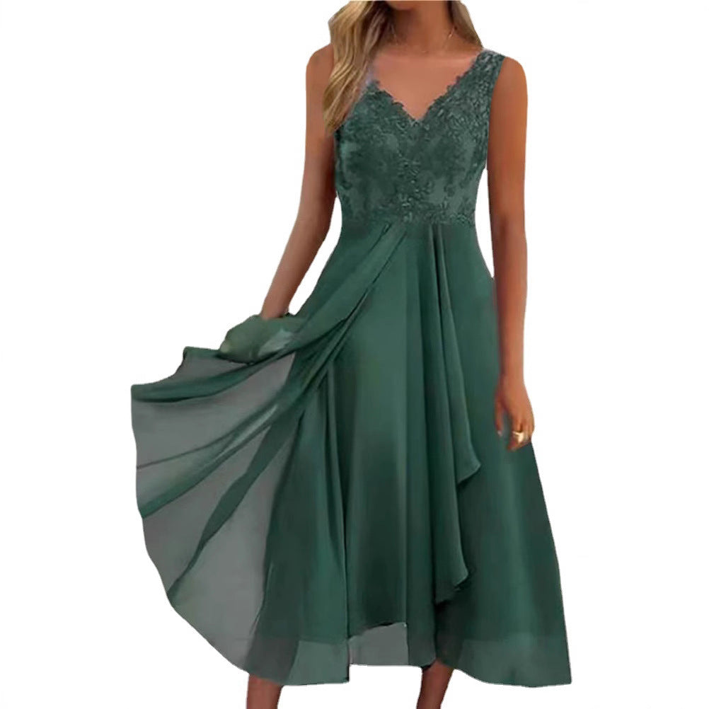 Damen Halbarm Abendkleid mit zarter Spitze und raffinierten Falten R&B
