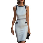 Damen Figurbetontes Businesskleid mit Kontrastdetails und schmalen Trägern R&B