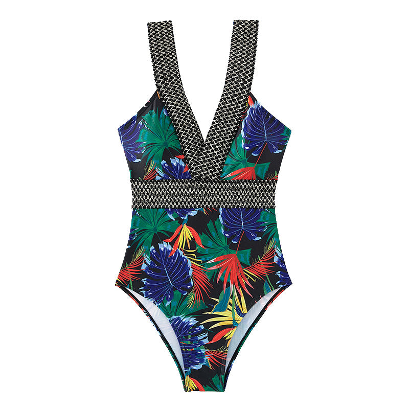 Damen Hochwertiger Badeanzug mit trendy V-Ausschnitt und modischen Trägern R&B