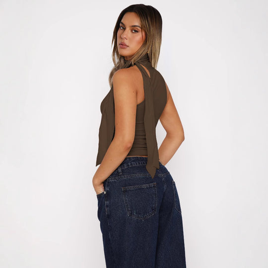 Damen Elegantes Trägershirt mit asymmetrischem Ausschnitt und feinem Bindedetail R&B