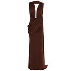 Damen bodenlanges Wickelkleid mit raffinierten Drapierungsdetails und elegantem V-Ausschnitt R&B