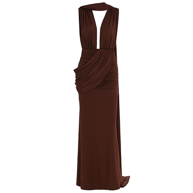 Damen bodenlanges Wickelkleid mit raffinierten Drapierungsdetails und elegantem V-Ausschnitt R&B