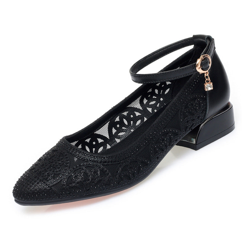 Damen Elegante Ballerinas mit filigranem Mesh-Design und modischem Anhänger R&B