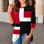 Damen nan geometrisches Colorblock Longsleeve-Tunika-Oberteil mit Rundhalsausschnitt und asymmetrischem Saum R&B