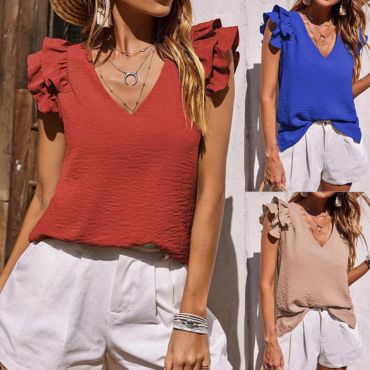 Damen Bluse mit Rüschendetails und V-Ausschnitt R&B