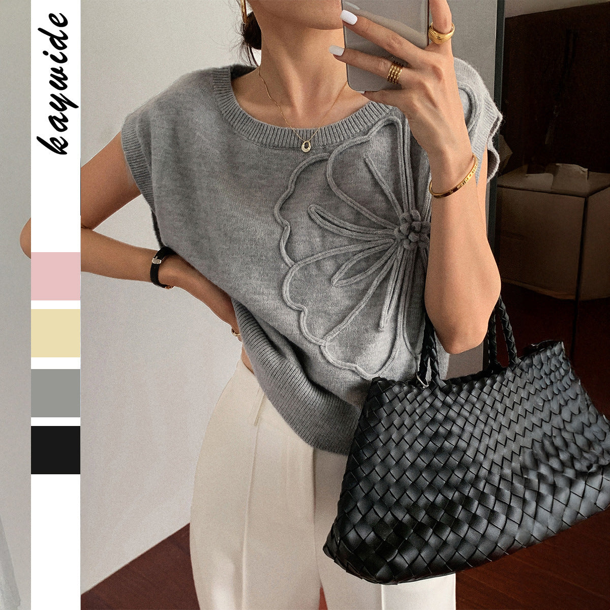 Damen Strickoberteil mit floralem Reliefdesign R&B