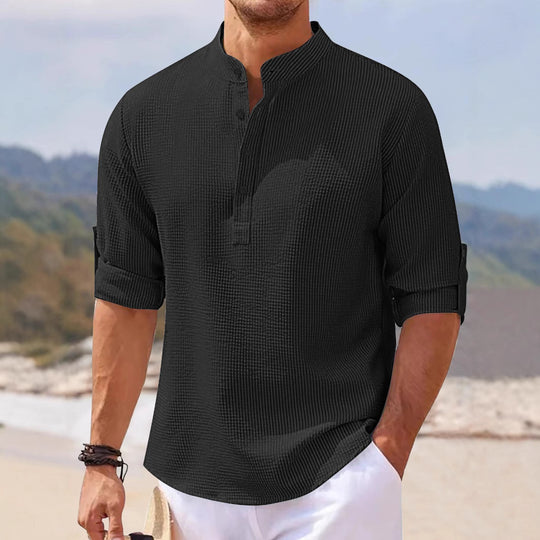 Herren lässiges Henley-Shirt mit strukturierter Oberfläche R&B