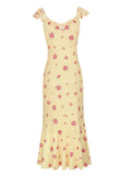 Damen Maxikleid mit floralen Rüschen und elegantem Schnitt R&B