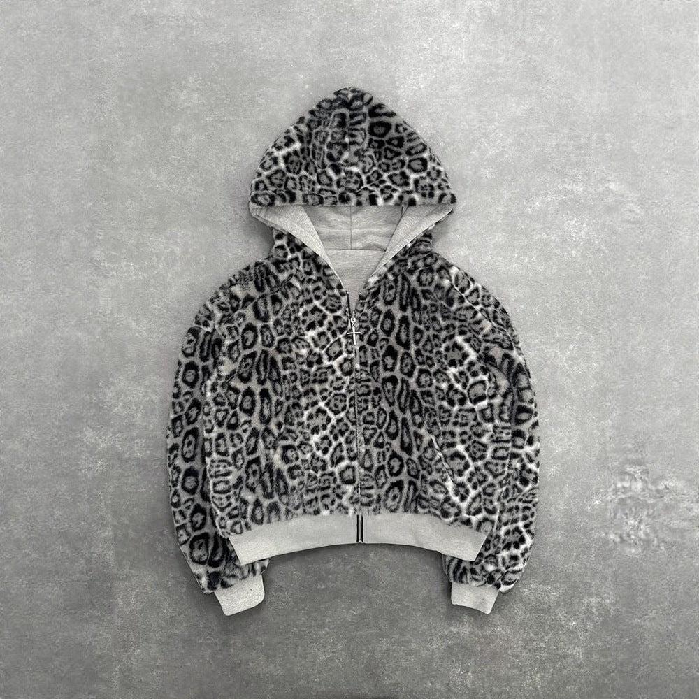 Unisex nan gefütterte Kapuzenjacke kurz geschnitten mit Kreuz-Reißverschluss R&B