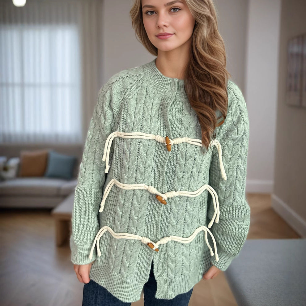 Damen Strickjacke mit innovativem BindR&Band und Knopfdetails R&B