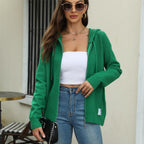 Damen legerer Strickcardigan mit Kapuze und Reißverschluss