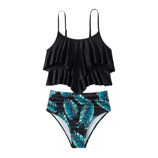 Damen Hoch tailliertes Bikini-Set mit frischem Pflanzenmuster R&B