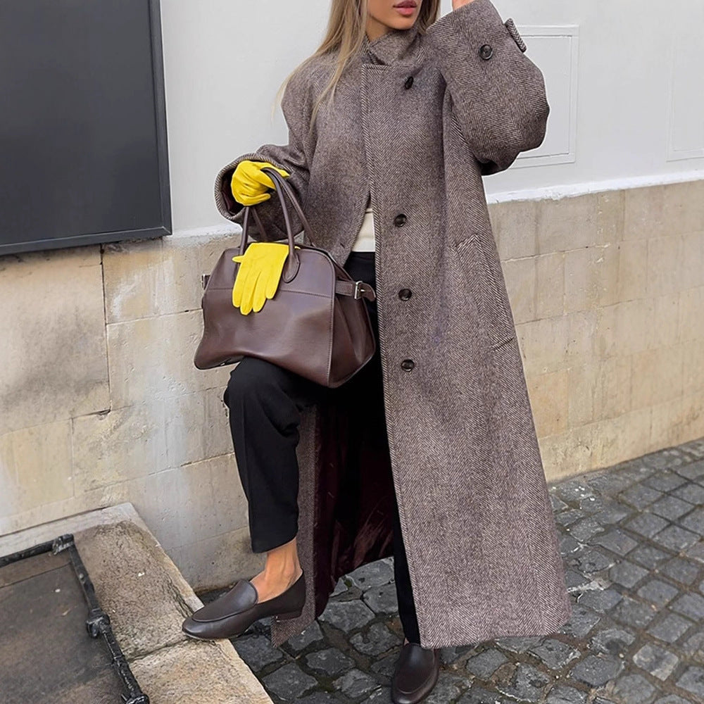 Damen lässiger Wollmantel mit modischem Schnitt und praktischen Taschen R&B