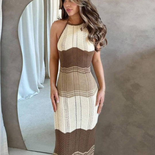 Damen figurbetontes Häkelkleid mit modernem Muster R&B