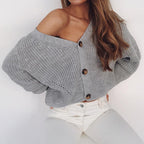 Damen lässiger Strickcardigan mit tiefem V-Ausschnitt und Knopfdetails R&B
