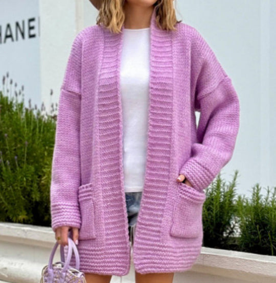 Damen lässiger Strickcardigan mit praktischen Taschen und offenem Schnitt R&B