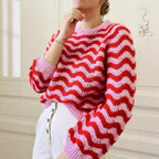 Damen Strickpullover mit wellenförmigem Muster und großzügigem Schnitt