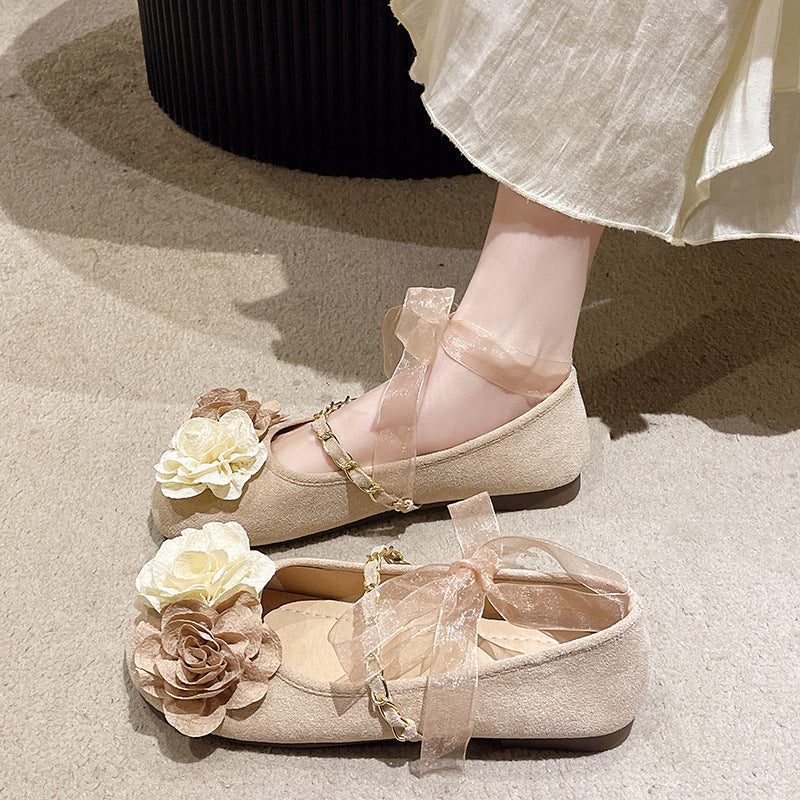 Damen Ballerinas mit floralem Design und eleganter Bandverzierung R&B