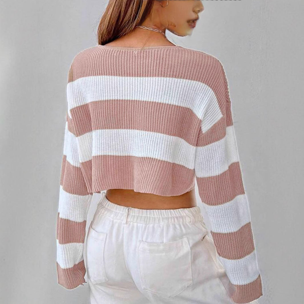 Damen Gemusterter Crop-Pullover R&B