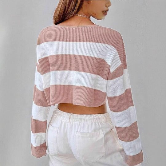 Damen Gemusterter Crop-Pullover R&B