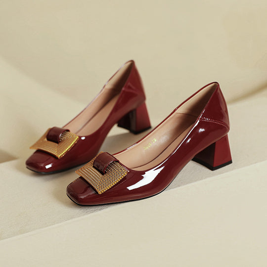 Damen Elegante Blockabsatz-Pumps mit verzierter Schnalle R&B